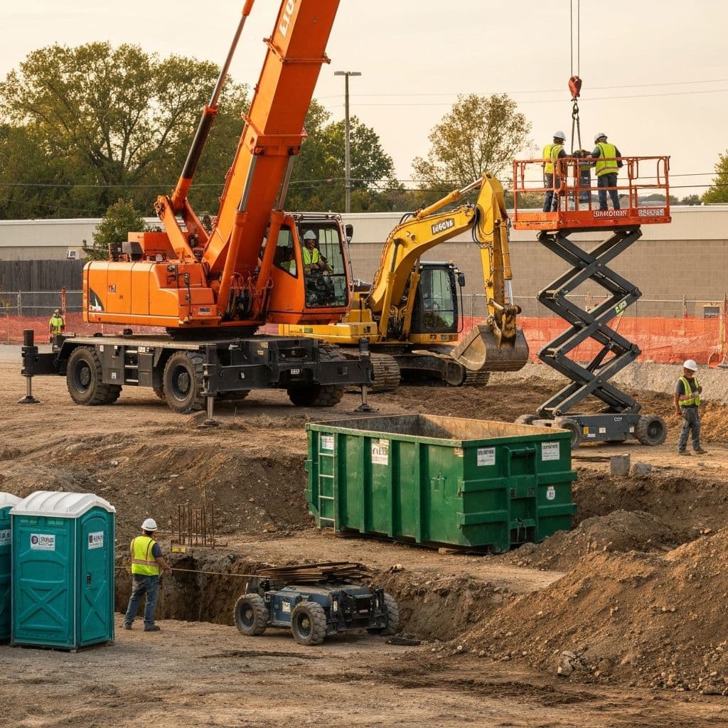 Active construction jobsite with equipment